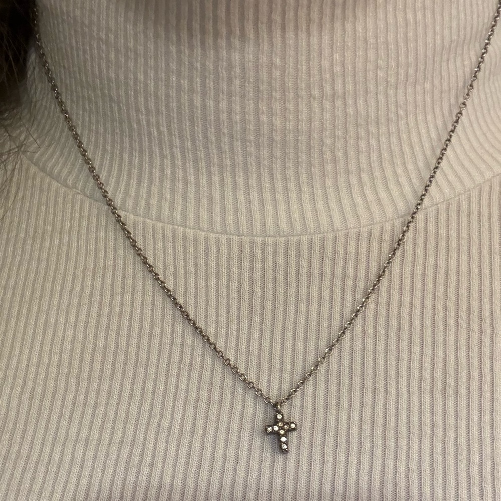 Silver reversible cross necklace with adjustable length chain